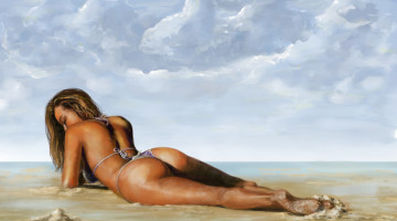 Картинка рисованное люди купальник пляж фон девушка