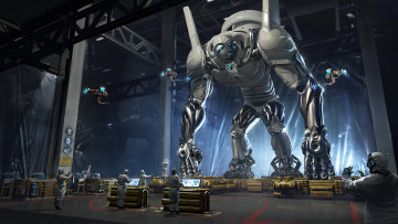 Картинка фэнтези роботы +киборги +механизмы дроны люди робот рабочие