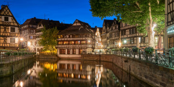 Картинка города страсбург+ франция отражение здания дома канал ночной город набережная страсбург france strasbourg квартал маленькая petite