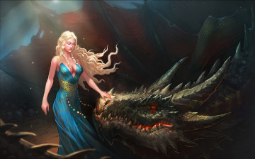Картинка рисованное кино +мультфильмы девушка фон платье дракон