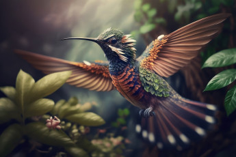 Картинка красота 3д+графика животные+ animals полет колибри крылья цифровое искусство ии-арт искусственного интеллекта нейросеть