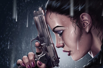 Картинка фэнтези девушки девушка дождь пистолет отчаяние