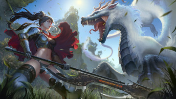 Картинка фэнтези красавицы+и+чудовища топор дракон оружие девушка арт dodqkrwnl