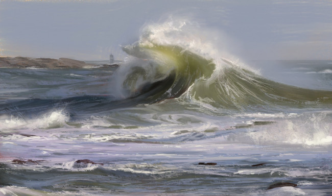 Обои картинки фото рисованное, природа, море, michele, tanner, волна