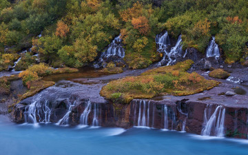 Картинка природа водопады исландия хвитау хрёйнфоссар скалы река