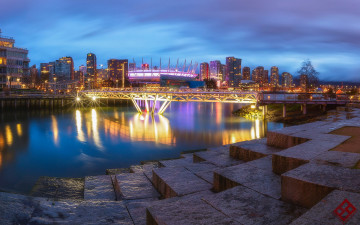 Картинка города ванкувер+ канада река мост вечер огни