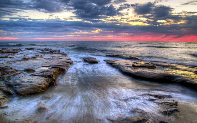 Обои картинки фото природа, побережье, закат, море
