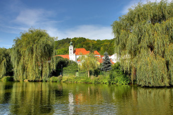 Картинка германия бавария айхштет города пейзажи ивы дома река берег