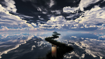 Картинка 3д+графика фантазия+ fantasy облака небо дверь дорога фантазия
