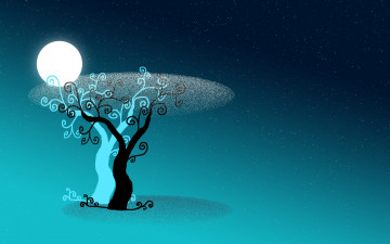 Картинка векторная+графика природа ночь луна деревья