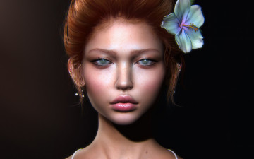 Картинка 3д+графика портрет+ portraits глаза лицо девушка губы цветок