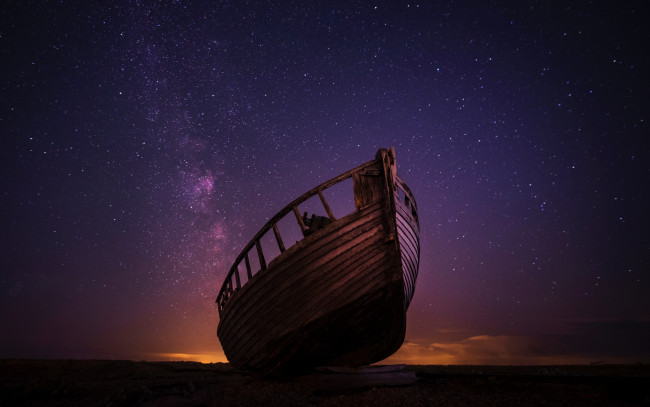 Обои картинки фото корабли, лодки,  шлюпки, звездное, небо, лодка, деревянная