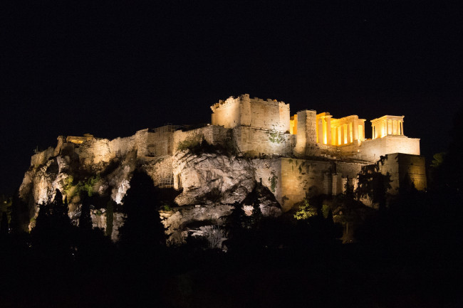 Обои картинки фото acropolis, города, афины , греция, ночь, огни