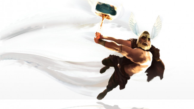 Обои картинки фото видео игры, age of mythology, бог, шлем, молот