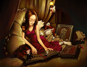 Картинка аниме halloween magic девочка котёнок книги