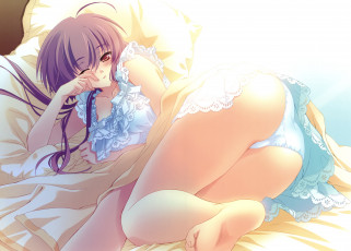 Картинка аниме carnelian белье постель трусики взгляд девушка