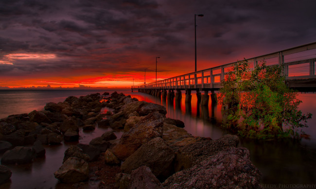 Обои картинки фото природа, восходы, закаты, мост, камни, закат