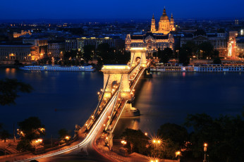 обоя города, будапешт, венгрия, ночь, огни, мост, дунай