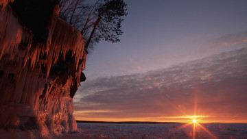 Картинка природа восходы закаты зима закат обрыв лед сосульки