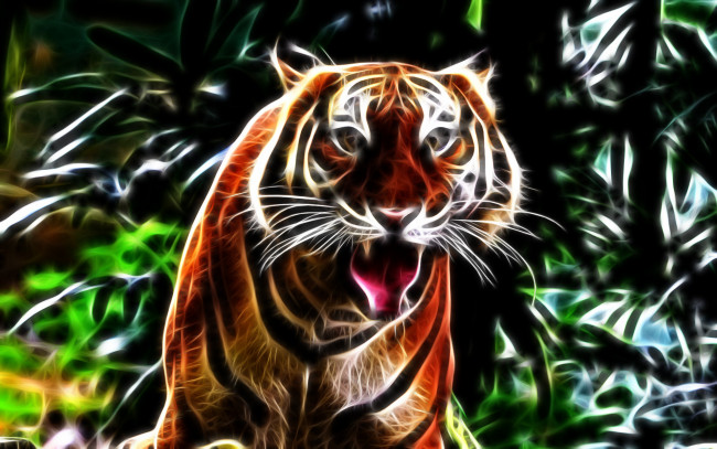 Обои картинки фото 3д, графика, animals, животные, tiger, тигр, рык
