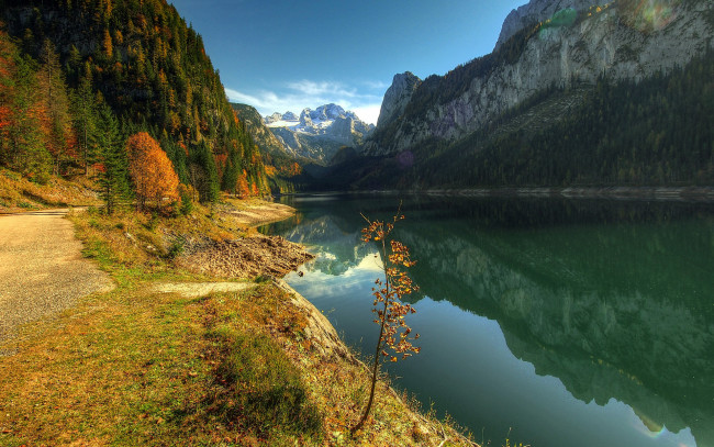 Обои картинки фото природа, реки, озера, дорога, река, лес, горы, осень