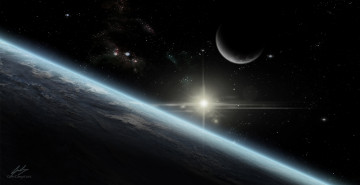Картинка космос арт земля луна солнце звезды атмосфера