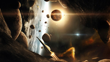 Картинка космос арт астероиды планета галактики