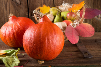 Картинка еда фрукты+и+овощи+вместе корзинка груши тыква дары осени