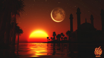 Картинка 3д+графика природа+ nature море луна закат