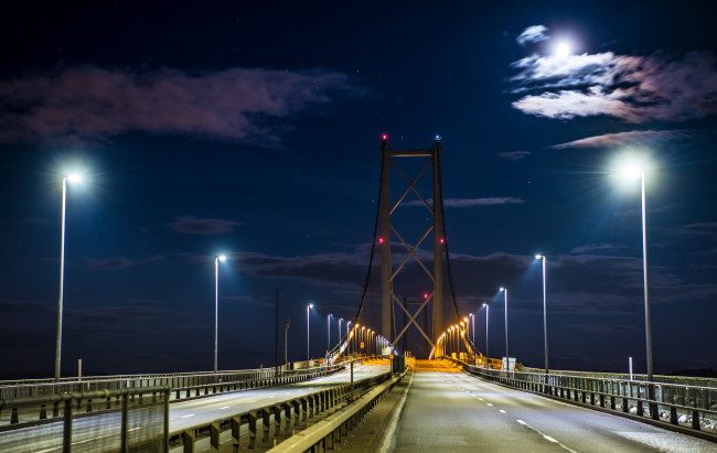 Обои картинки фото forth road bridge, города, - мосты, мост, огни, ночь