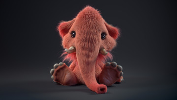 Картинка 3д+графика животные+ animals мамонтёнок мамонт розовый игрушка милый хобот маленький