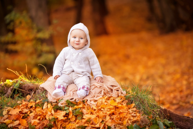 Обои картинки фото разное, дети, ребенок, кофта, листья, осень