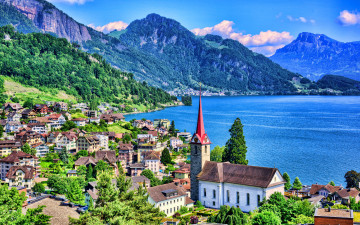 обоя города, люцерн , швейцария, горы, озеро, панорама