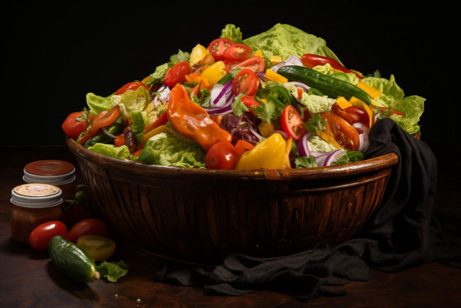 Обои картинки фото еда, салаты,  закуски, овощной, салат, помидоры, перец