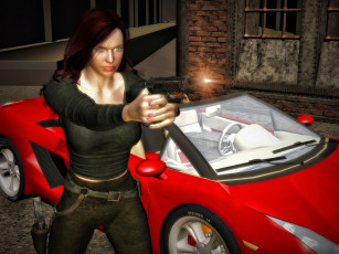 Картинка 3д графика military девушка оружия авто