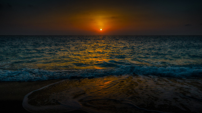 Обои картинки фото природа, восходы, закаты, закат, море, солнце, пляж