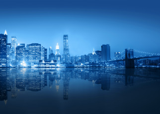 Картинка города нью-йорк+ сша река мост небоскребы ночь нью-йорк