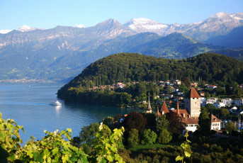 Картинка шпиц+швейцария города -+пейзажи озеро пейзаж горы дома швейцария шпиц