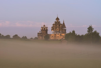 Картинка города -+православные+церкви +монастыри кижи россия туман остров церковь преображения небо