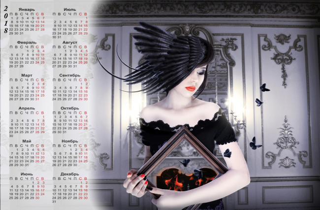 Обои картинки фото календари, компьютерный дизайн, 2018, бабочка, девушка