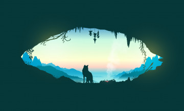 Картинка векторная+графика животные+ animals собака пещера костер горы