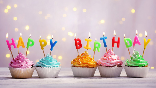 Обои картинки фото праздничные, день рождения, капкейки, кексы, свечи, поздравление