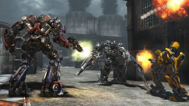 Обои картинки фото видео игры, transformers,  dark of the moon, трансформеры, роботы, бой, здания
