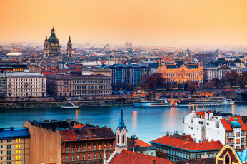 Картинка budapest hungary города будапешт венгрия теплоход здания река