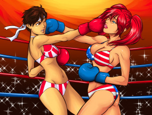 Картинка рисованное люди бокс ринг фон девушки
