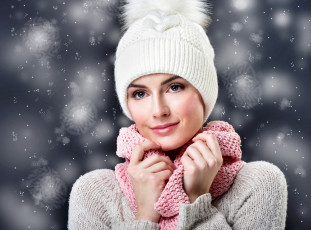 Картинка девушки -unsort+ лица +портреты шарф свитер улыбка шапка снежинки