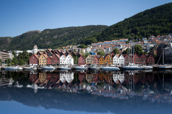 Картинка города берген+ норвегия дома яхты горы