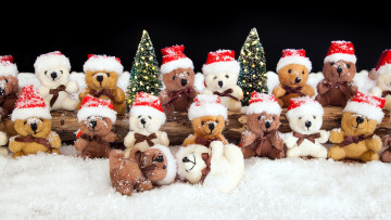 Картинка праздничные мягкие+игрушки елки снег медвежата