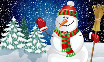 Картинка праздничные векторная+графика+ новый+год шарфик новый год праздник снеговик елка зима рождество снежинки Ёлка снег
