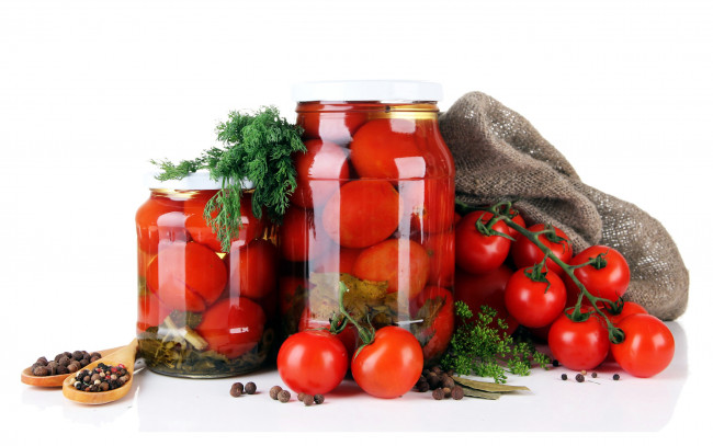 Обои картинки фото еда, помидоры, маринованные, укроп, перец